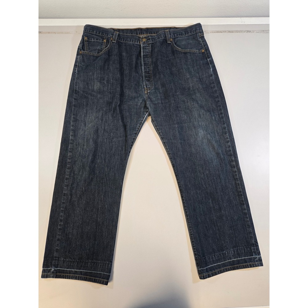 Levis 501 Original Fit Mens Dark Wash Blue Denim Straight Leg Jeans 44x32